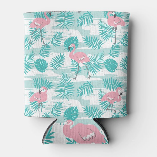 Rafraîchisseur Pour Canette flamants roses, feuilles de palmiers verts, tropic (Devant)