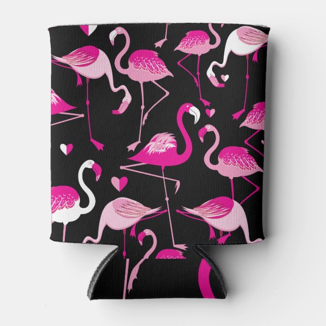Rafraîchisseur Pour Canette flamants roses, motif sans soudure foncée. (Devant)