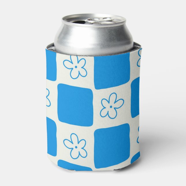 Rafraîchisseur Pour Canette Fleur bleue Preppy À damiers Motif (Can devant)