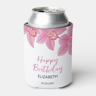 Rafraîchisseur Pour Canette Fleur d'orchidée rose tropicale Joyeux anniversair