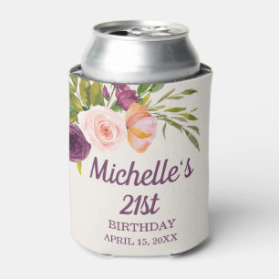 Rafraîchisseur Pour Canette Fleur rose blush violet Crème 21e anniversaire