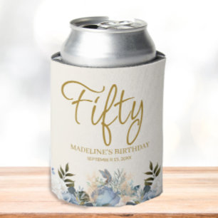 Rafraîchisseur Pour Canette Fleurs blanches bleu poussiéreux 50e anniversaire 