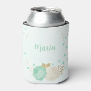 Rafraîchisseur Pour Canette fleurs blanches vert menthe or mariage