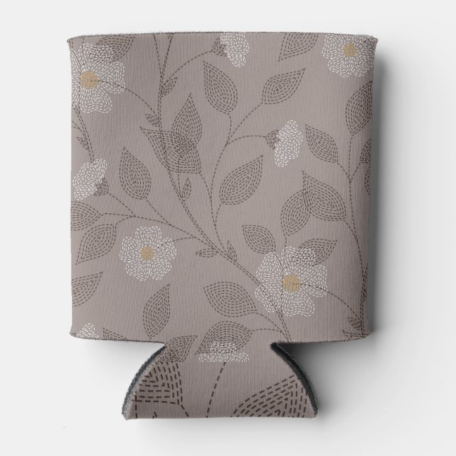 Rafraîchisseur Pour Canette Fleurs brodées et feuilles, design sans soudure. (Devant)