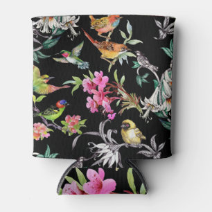 Rafraîchisseur Pour Canette Fleurs d'oiseaux tropicaux : Motif d'aquarelle