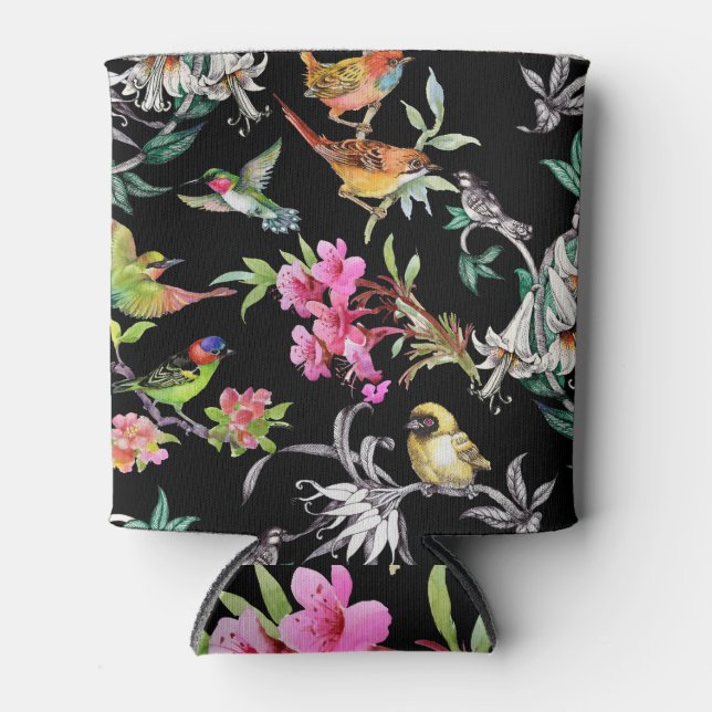 Rafraîchisseur Pour Canette Fleurs d'oiseaux tropicaux : Motif d'aquarelle (Devant)