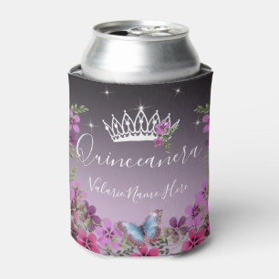Rafraîchisseur Pour Canette Fleurs et papillon princesse Quinceanera violet