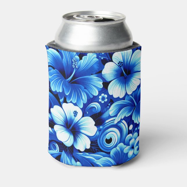 Rafraîchisseur Pour Canette Fleurs hawaïennes tropicales Hibiscus Cobalt Bleu (Can Dos)