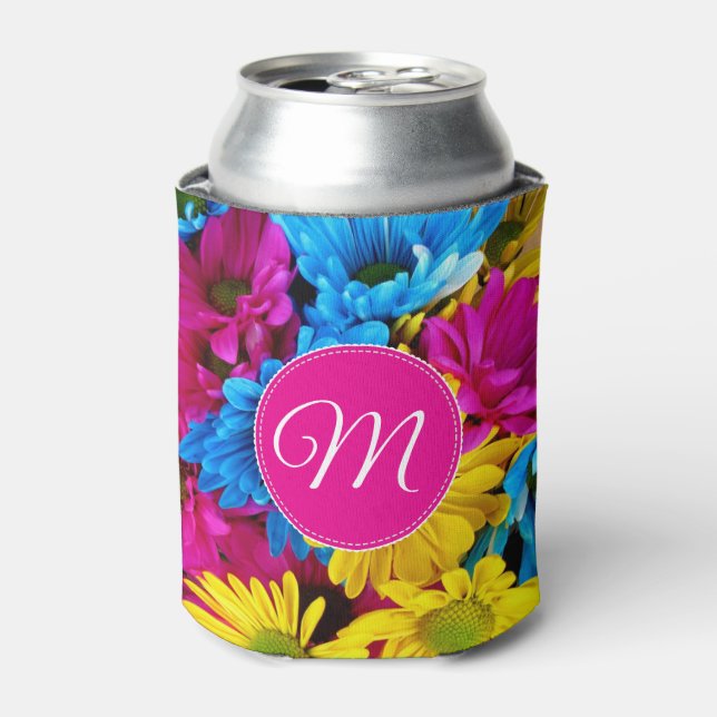 Rafraîchisseur Pour Canette Fleurs lumineuses Monogramme rose (Can devant)