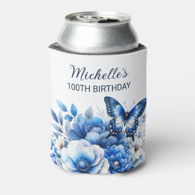 Rafraîchisseur Pour Canette Fleurs papillons bleues Élégant 100e anniversaire (Can Dos)