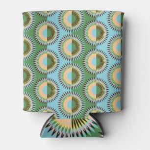 Rafraîchisseur Pour Canette Fleurs pliées : motif rétro bleu-vert.