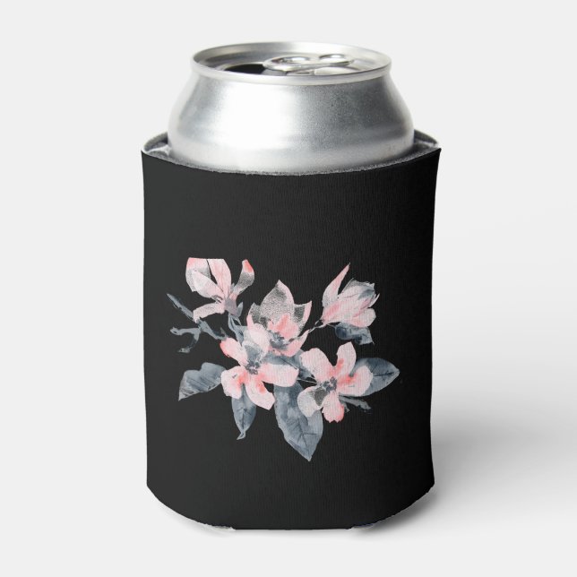 Rafraîchisseur Pour Canette Fleurs rose et gris Aquarelle classique (Can devant)