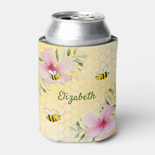 Rafraîchisseur Pour Canette Fleurs roses abeilles nom jaune
