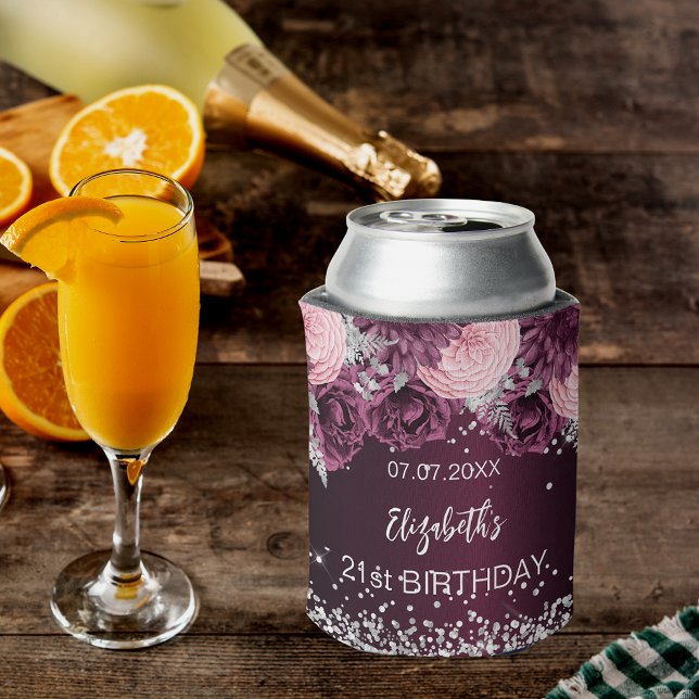 Rafraîchisseur Pour Canette Fleurs roses argentées (Créateur téléchargé)