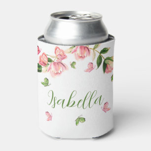 Rafraîchisseur Pour Canette fleurs roses chaudes papillons verdure