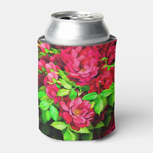 Rafraîchisseur Pour Canette Fleurs rouges Peinture Feuille verte (Can devant)