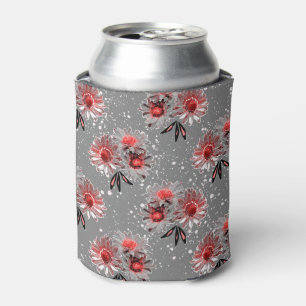Rafraîchisseur Pour Canette Fleurs rouges sur gris