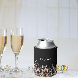 Rafraîchisseur Pour Canette Fleurs sauvages script nom personnalisé noir