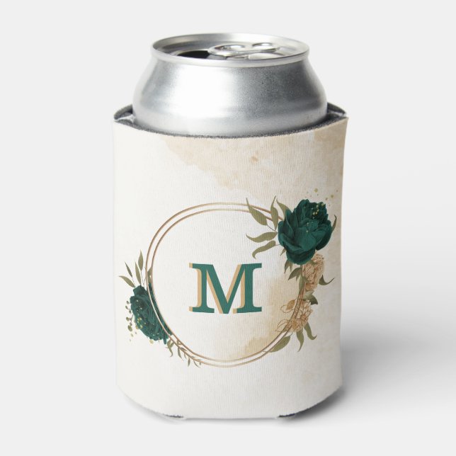Rafraîchisseur Pour Canette fleurs vert émeraude et or beige (Can devant)