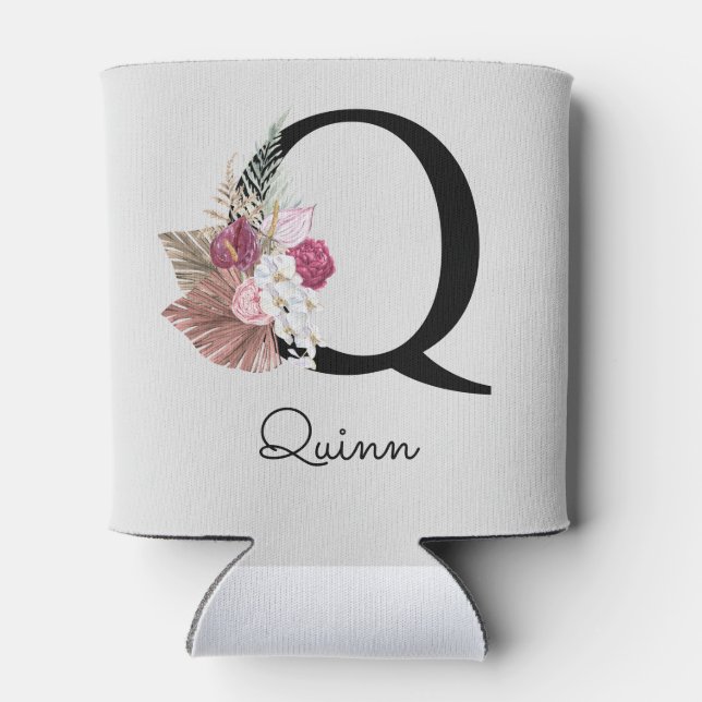 Rafraîchisseur Pour Canette Floral Boho rose monogramme Q initial (Dos)