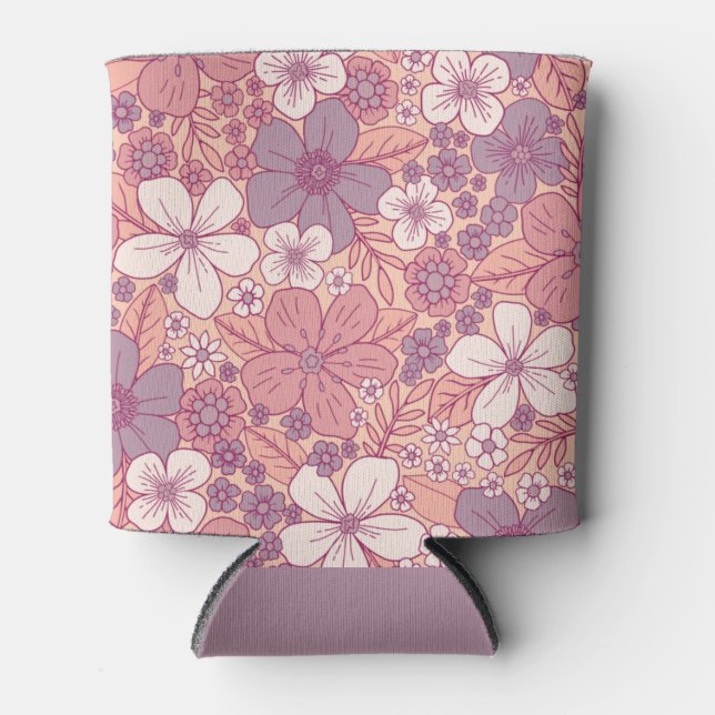 Rafraîchisseur Pour Canette Floral rose et violet pastel (Devant)