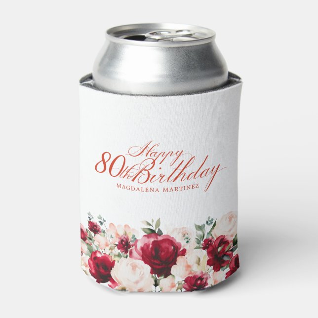 Rafraîchisseur Pour Canette Floral rose rouge 80e anniversaire Personnalisé (Can devant)