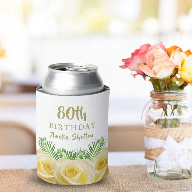 Rafraîchisseur Pour Canette Floral Roses Jaunes 80e fête d'anniversaire (Créateur téléchargé)