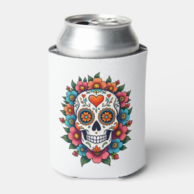 Rafraîchisseur Pour Canette Floral Sugar Skull Dia De Muertos Day of The Dead  (Can devant)