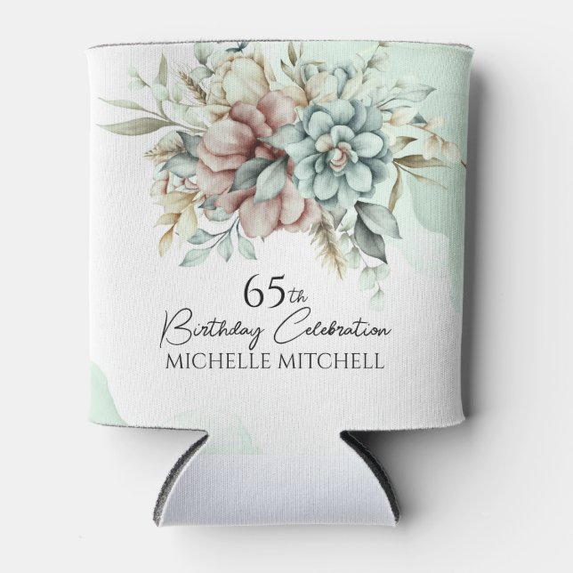 Rafraîchisseur Pour Canette Floral vert personnalisé Vintage 65e anniversaire (Devant)