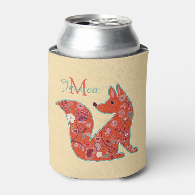Rafraîchisseur Pour Canette Folk Art Flower Motif Fox personnalisé (Can devant)