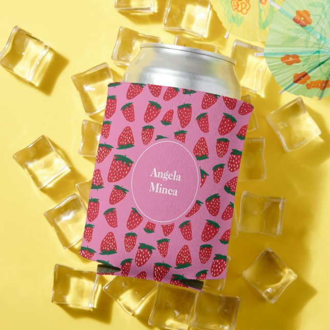 Rafraîchisseur Pour Canette Fraises d'été bio personnalisables rose (Été in situ)