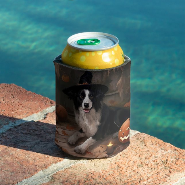 Rafraîchisseur Pour Canette Frontière Collie Citrouilles Halloween effroi (Piscine in situ)