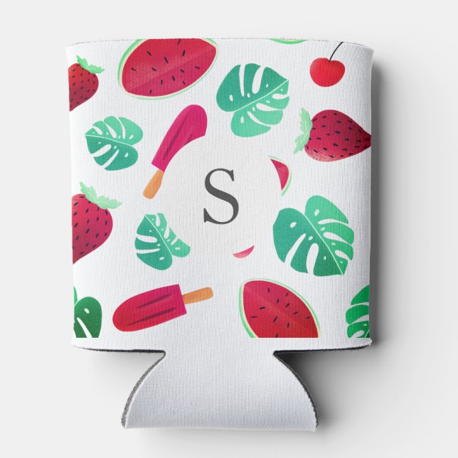 Rafraîchisseur Pour Canette Fruits d'été et feuille de palme | Monogramme (Dos)