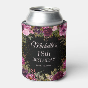 Rafraîchisseur Pour Canette Fuchsia Burgundy Floral Glitter Noir 18e Anniversa