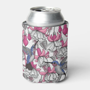 Rafraîchisseur Pour Canette Fuchsia et colibris blancs