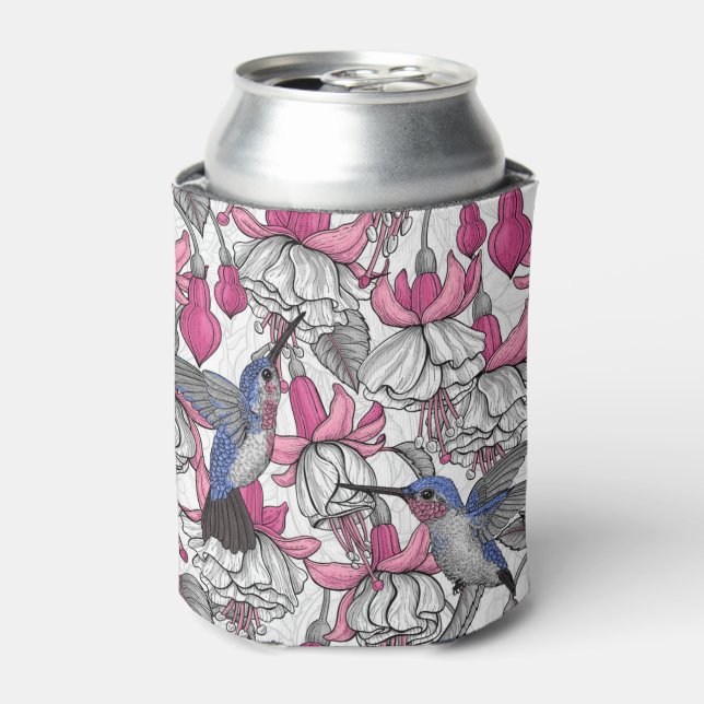 Rafraîchisseur Pour Canette Fuchsia et colibris blancs (Can devant)