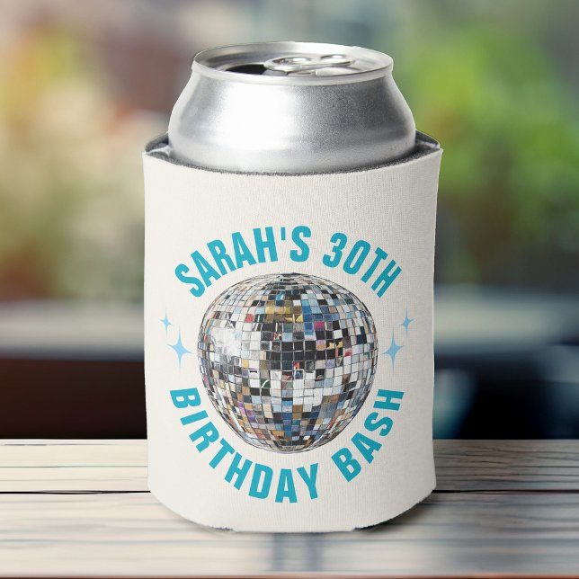 Rafraîchisseur Pour Canette Fun Custom Disco Ball 30e anniversaire Faveur (Colorful can cooler featuring a disco ball design, perfect for a 30th birthday party celebration.)