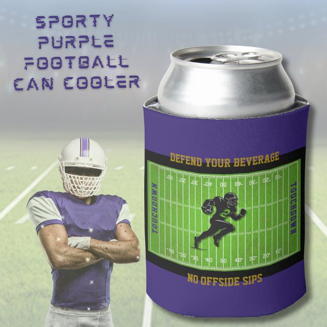 Rafraîchisseur Pour Canette Funny Defend Your Beverage Purple Football  (Time to DEFEND YOUR BEVERAGE with this funny football can cooler 🏈)