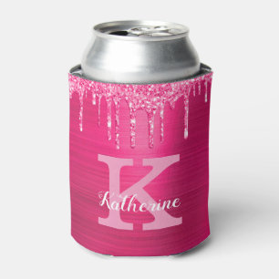 Rafraîchisseur Pour Canette Girly Hot Pink Glitter Drips Glam Monogram
