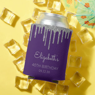 Rafraîchisseur Pour Canette Glam Silver Glitter Dégoulinante Violet 40e Annive