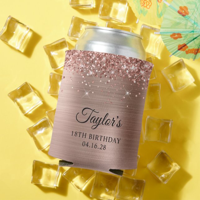 Rafraîchisseur Pour Canette Glittery Rose Gold Foil 18e anniversaire (Été in situ)