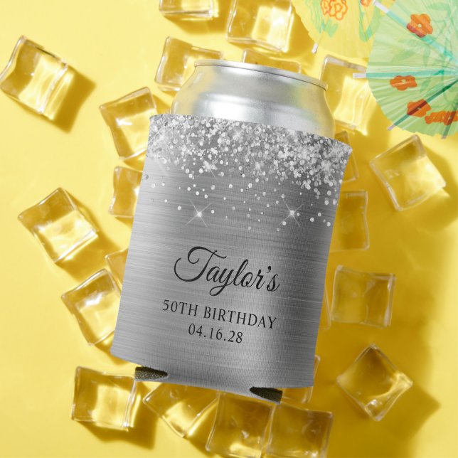 Rafraîchisseur Pour Canette Glittery Silver Foil 50e anniversaire (Été in situ)