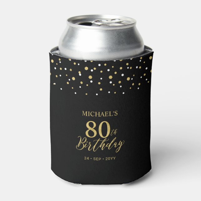 Rafraîchisseur Pour Canette Gold & Black Confetti 80e fête d'anniversaire Favo (Can devant)