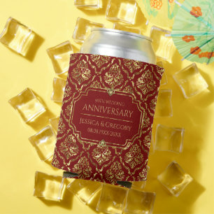 Rafraîchisseur Pour Canette Gold et Red Damask 50th Mariage Anniversary