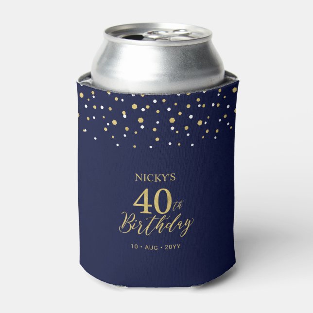 Rafraîchisseur Pour Canette Gold Navy Blue Confetti 40e fête d'anniversaire Fa (Can devant)
