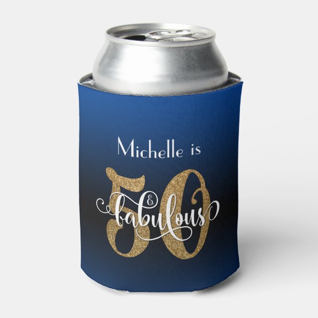 Rafraîchisseur Pour Canette Gold Parties scintillant 50 & Fabulous Blue Ombre  (Can devant)