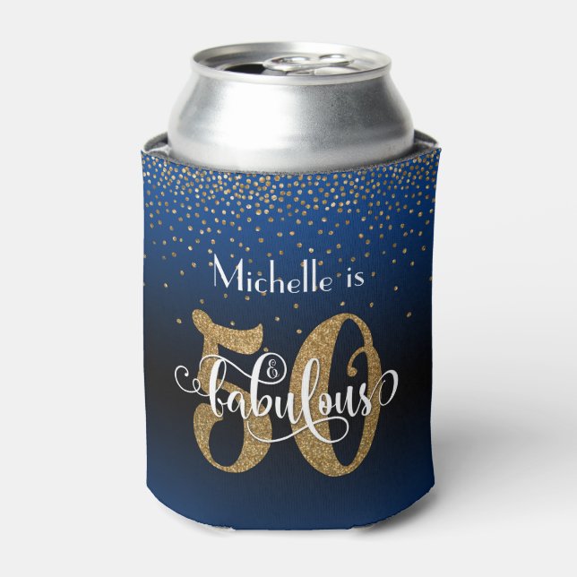 Rafraîchisseur Pour Canette Gold Parties scintillant 50 & Fabulous Blue Ombre  (Can devant)