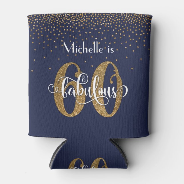 Rafraîchisseur Pour Canette Gold Parties scintillant 60 & Fabuleux Marine Blue (Devant)