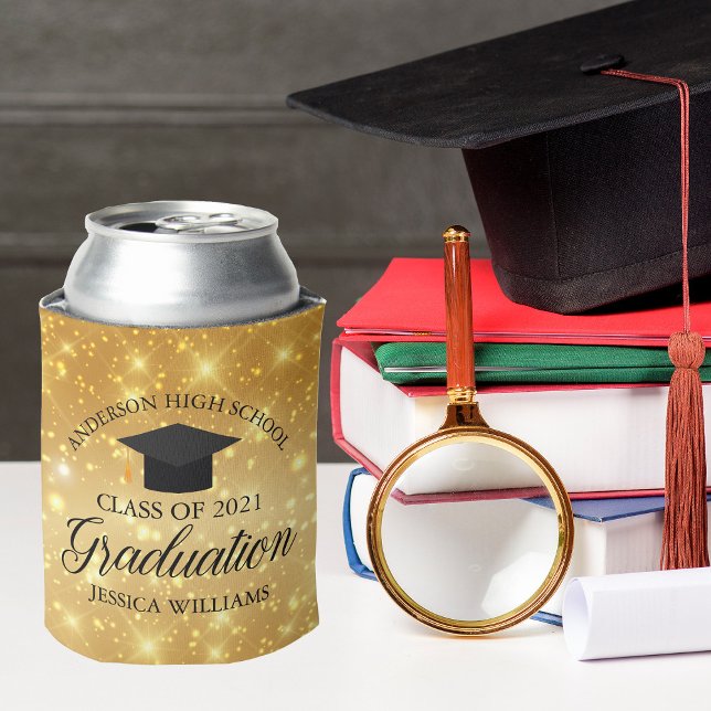 Rafraîchisseur Pour Canette Gold Sparkle Graduation Party Personnalisé 2025 (Créateur téléchargé)