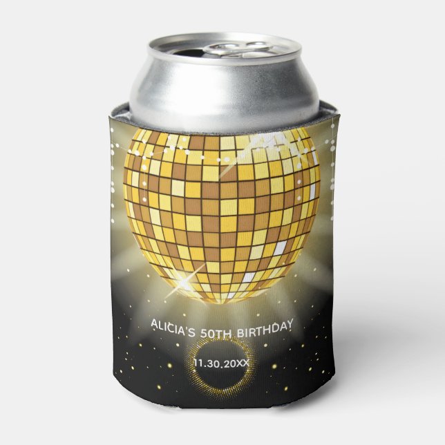 Rafraîchisseur Pour Canette Golden Shiny Disco Ball Black Anniversaire (Can devant)